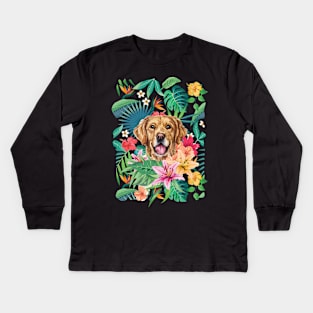 Tropical Golden Retriever 2 Kids Long Sleeve T-Shirt